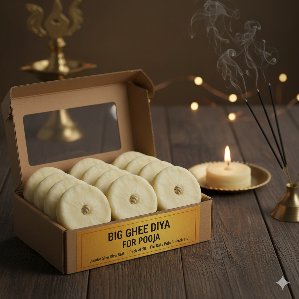 Jumbo Size Ready-to-Use Ghee Diya for Pooja | Long-Lasting Pure Cotton Wicks (Pack of 50)